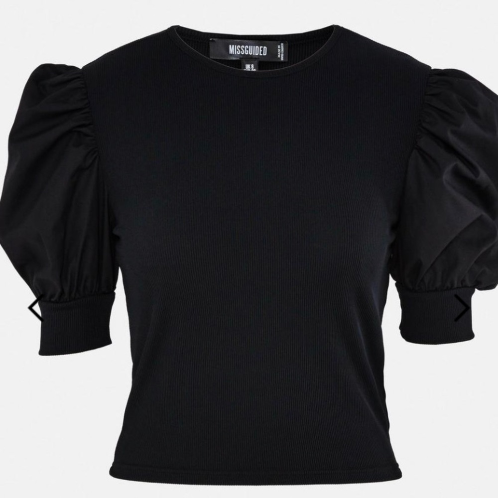 Ribbed puff sleeve short sleeve top